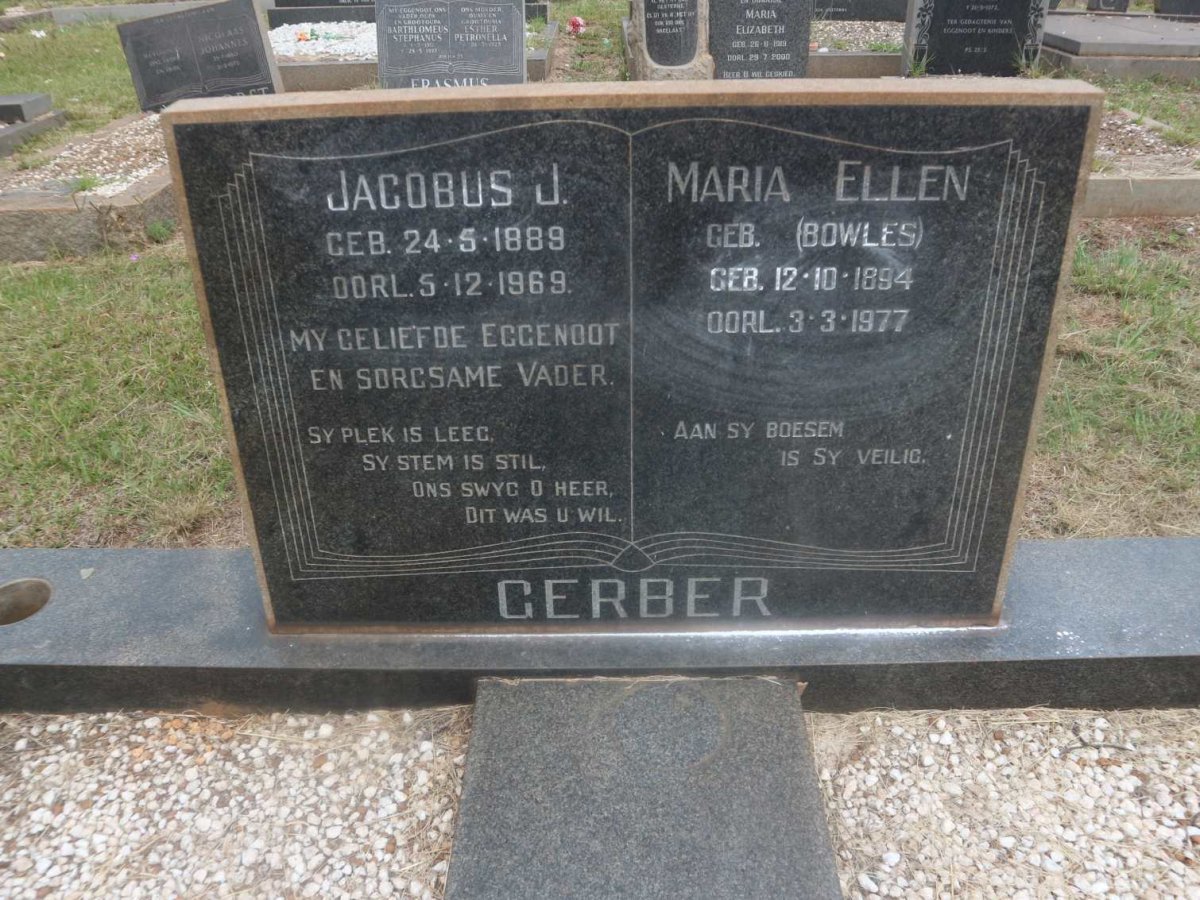 GERBER Jacobus J. 1889-1969 &amp; Maria Ellen BOWLES 1894-1977