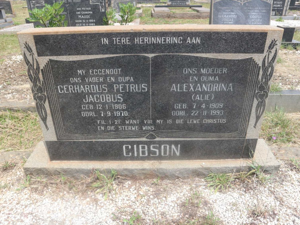 GIBSON Gerhardus Petrus Jacobus 1906-1970 &amp; Alexandrina 1909-1993