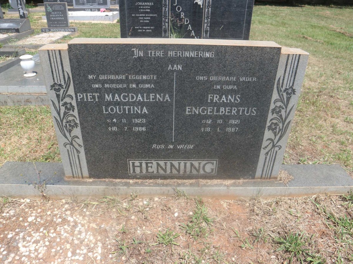 HENNING Frans Engelbertus 1921-1987 &amp; Piet Magdalena Loutina 1923-1986