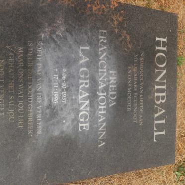 HONIBALL Freda Francina Johanna nee LA GRANGE 1937-1996