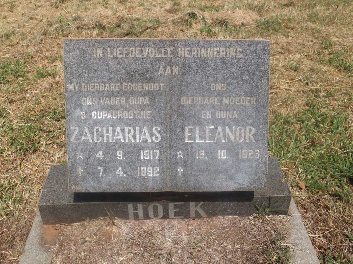 HOEK Zacharias 1917-1992 &amp; Eleanor 1923-