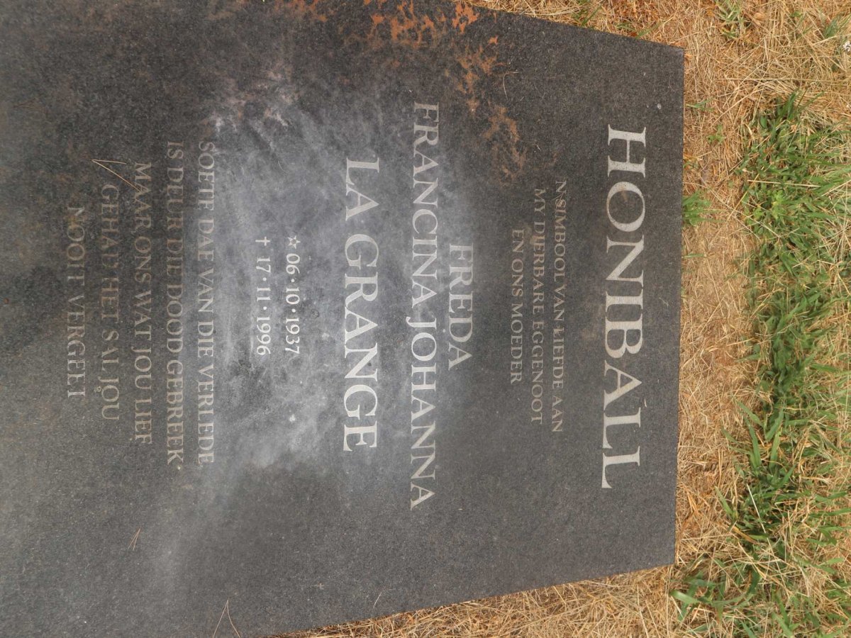 HONIBALL Freda Francina Johanna nee LA GRANGE 1937-1996