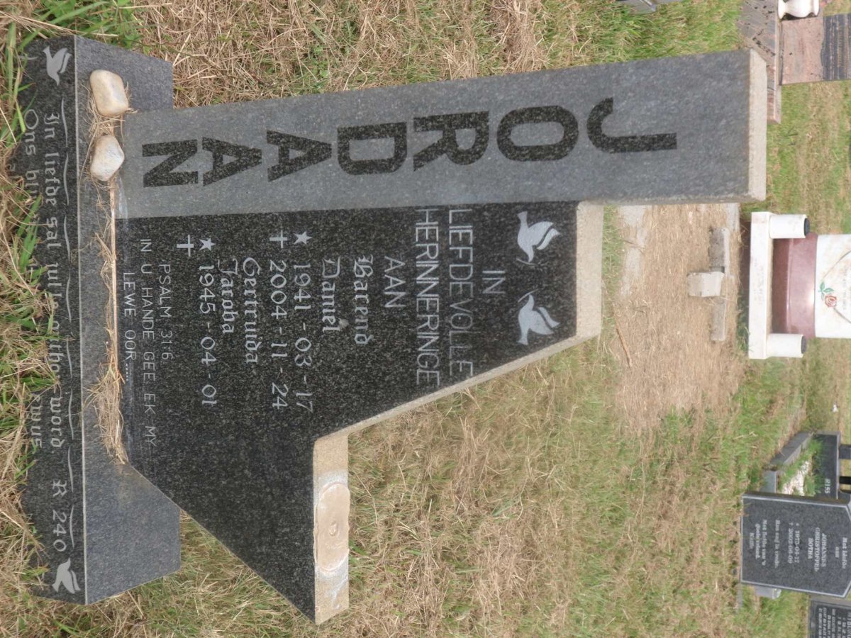 JORDAAN Barend Daniel 1941-2004 &amp; Gertruida Jacoba 1945-