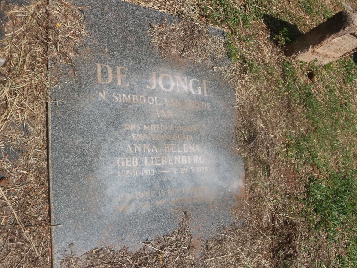 JONGE Anna Helena, de nee LIEBENBERG 1913-1998
