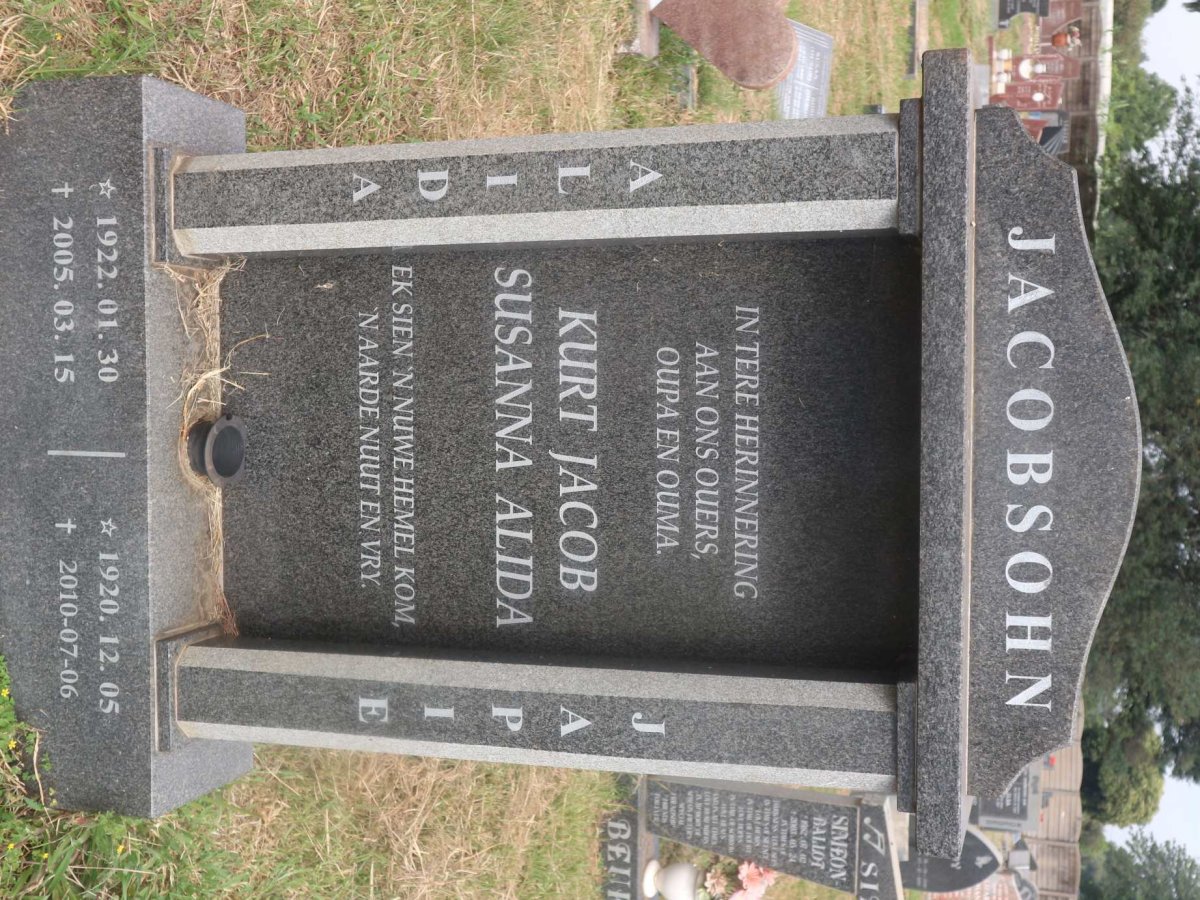 JACOBSOHN Kurt Jacob 1920-2010 &amp; Susanna Alida 1922-2005