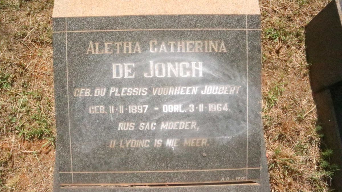 JONGH Aletha Catherina, de voorheen JOUBERT nee DU PLESSIS 1897-1964