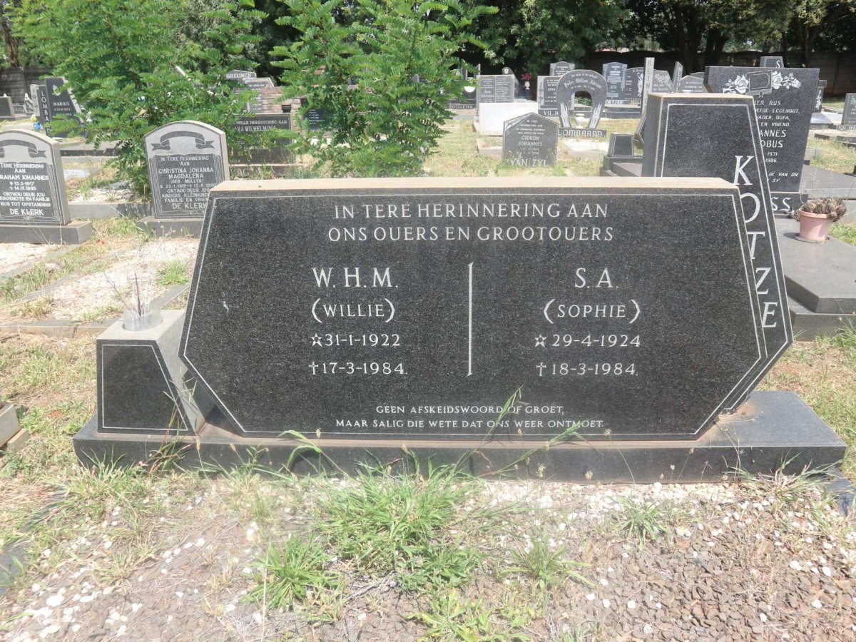 KOTZE W.H.M. 1922-1984 &amp; S.A. 1924-1984
