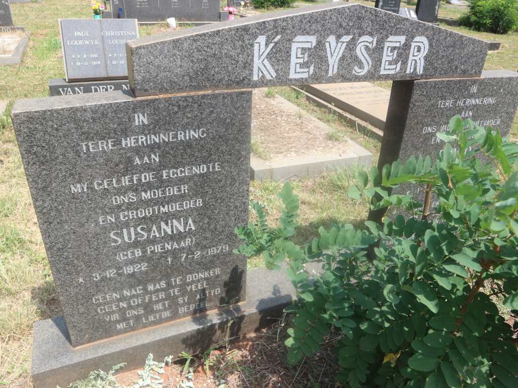 KEYSER David Zacharias 1915-1992 &amp; Susanna PIENAAR 1922-1979