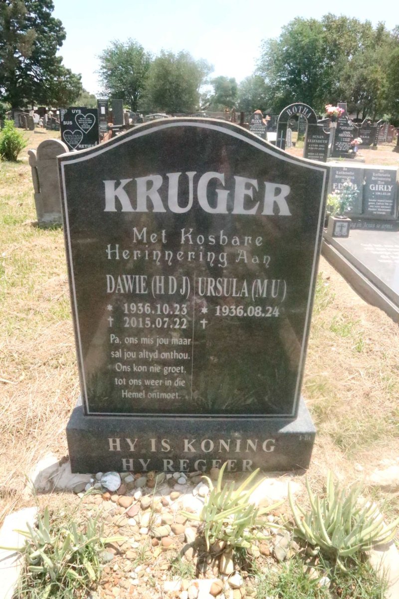 KRUGER H.D.J. 1936-2015 &amp; M.U. 1936-