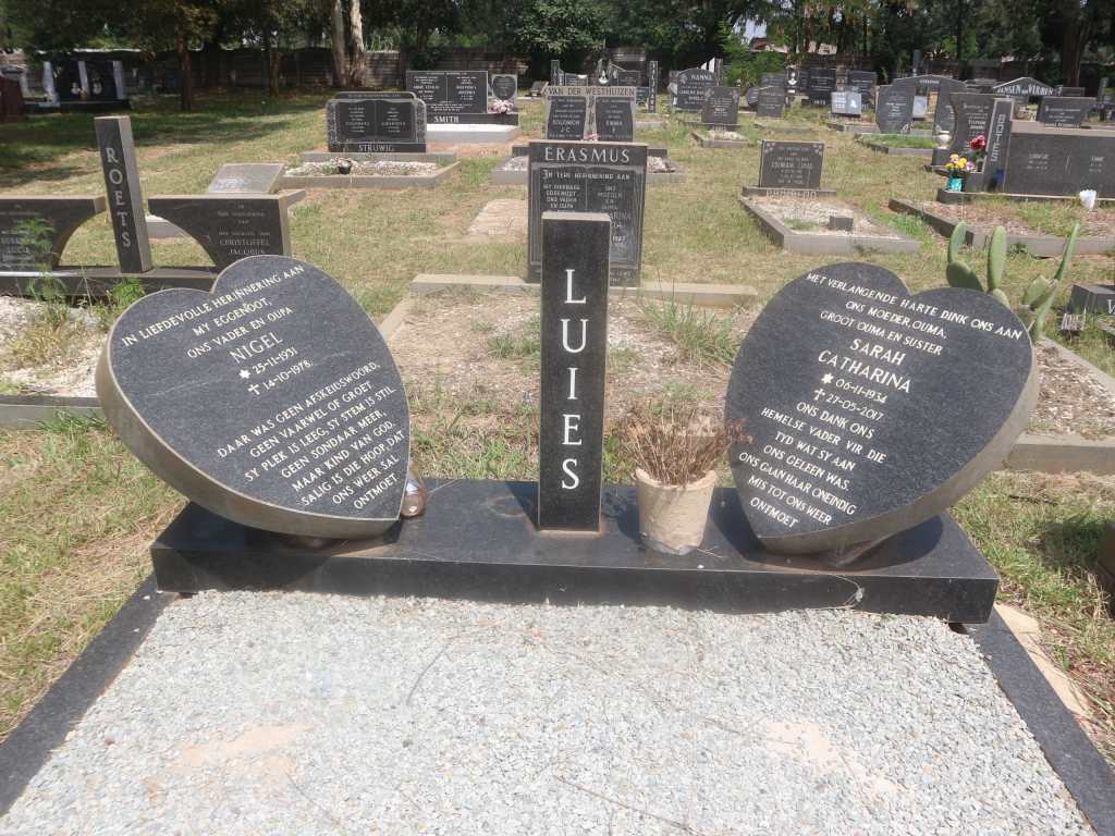 LUIES Nigel 1931-1978 &amp; Sarah Catharina 1934-2017