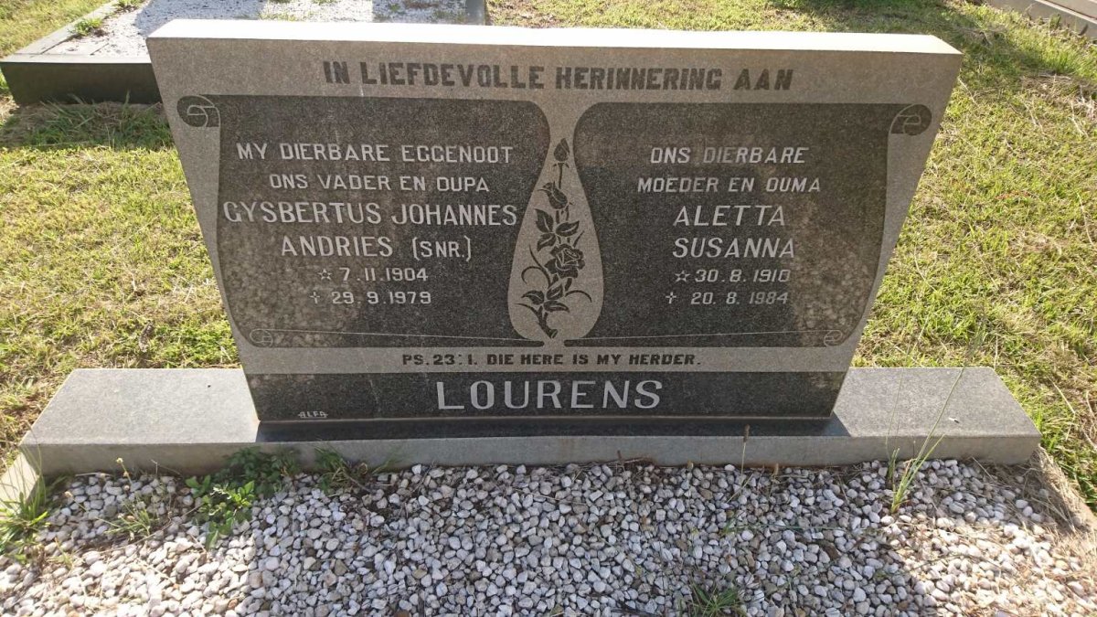 LOURENS Gysbertus Johannes Andries 1904-1979 &amp; Aletta Susanna 1910-1984