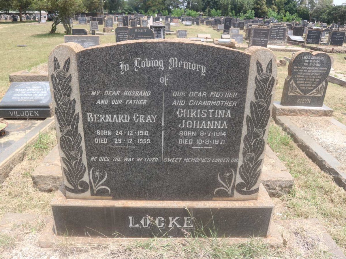 LOCKE Bernard Gray 1910-1959 &amp; Christina Johanna 1914-1971