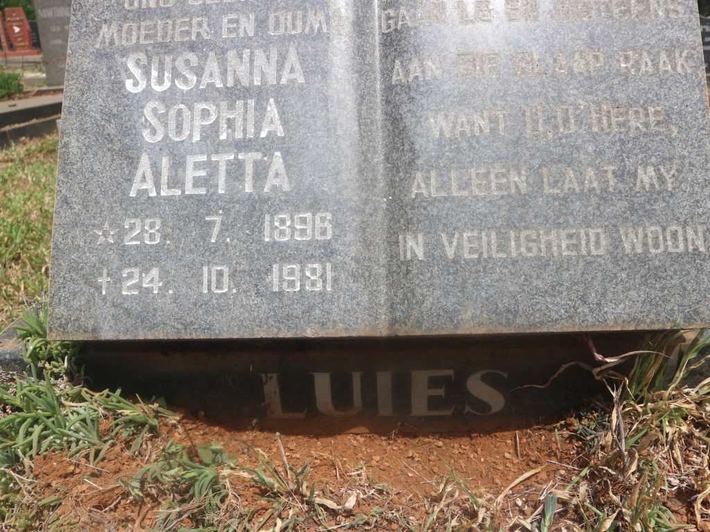 LUIES Susanna Sophia Aletta 1896-1981