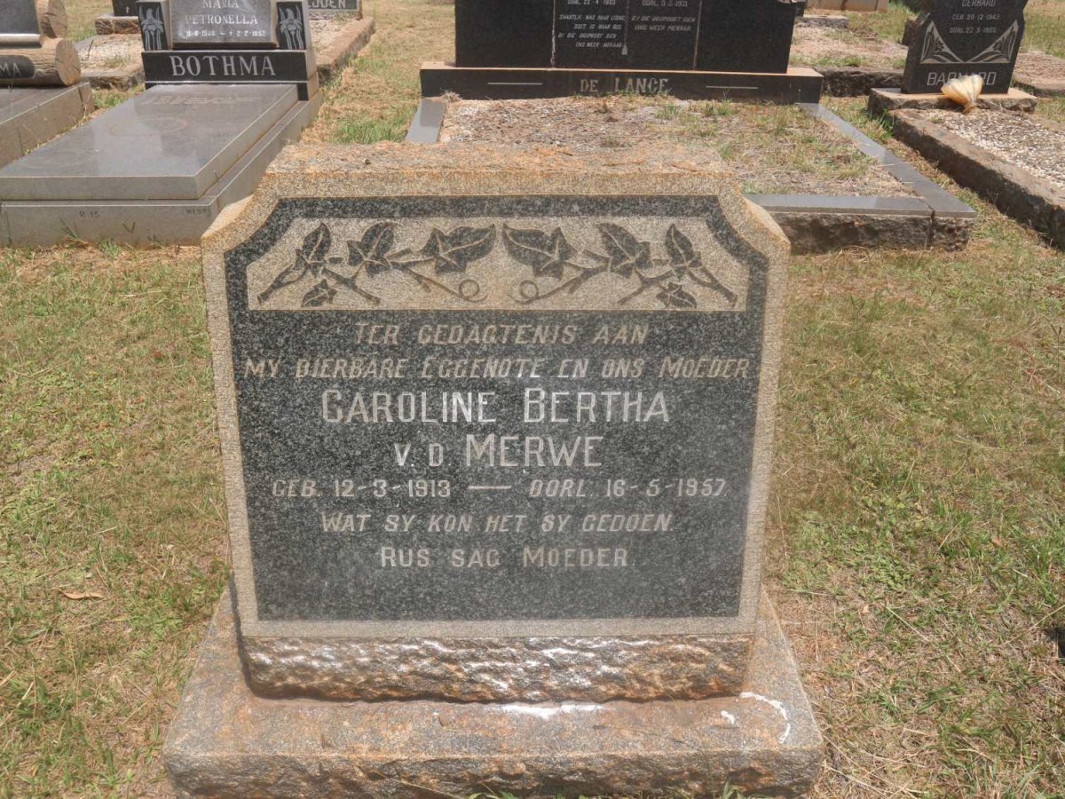 MERWE Caroline Bertha, v.d. 1913-1957