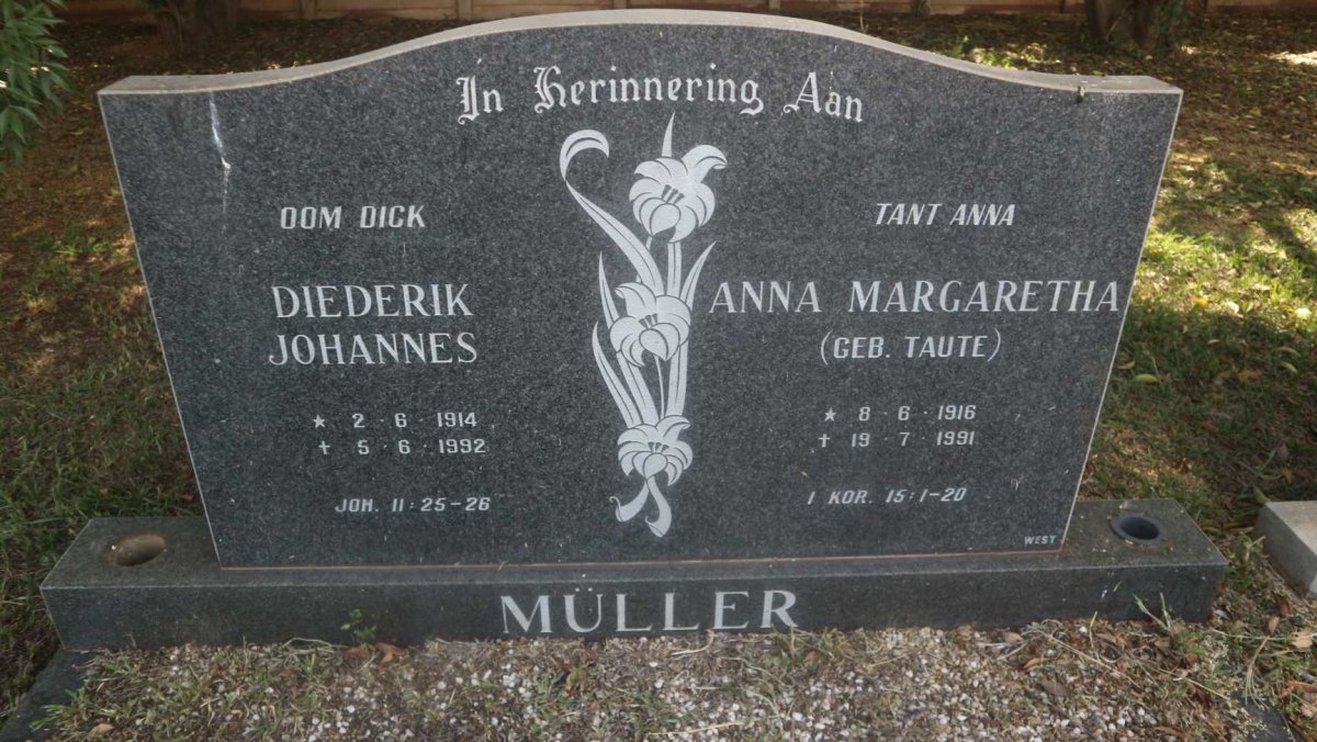MULLER Diederik Johannes 1914-1992 &amp; Anna Margaretha TAUTE 1916-1991