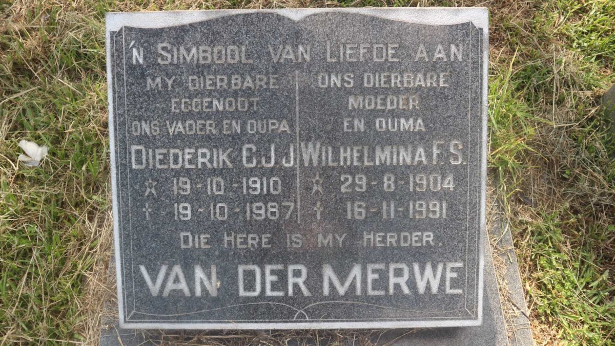 MERWE Diederik C.J.J., van der 1910-1987 &amp; Wilhelmina F.S. 1904-1991