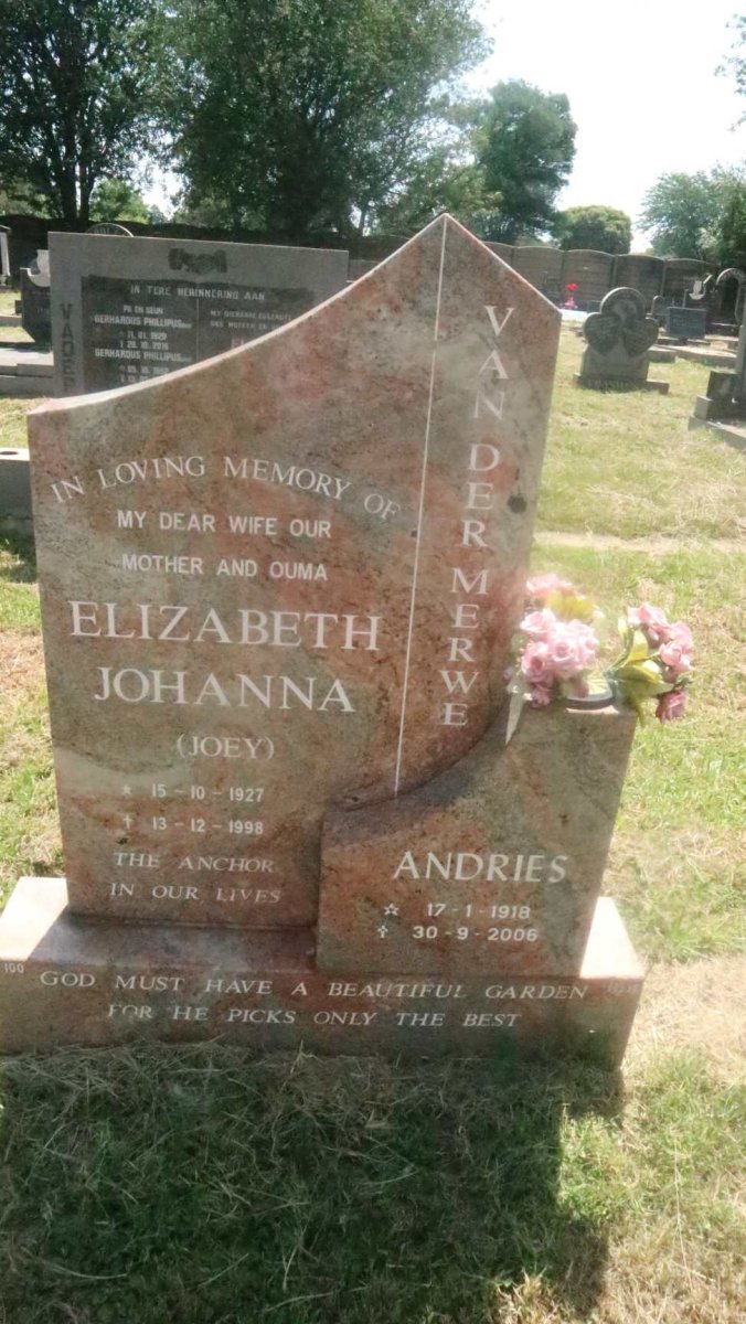 MERWE Andries, van der 1918-2006 &amp; Elizabeth Johanna 1927-1998