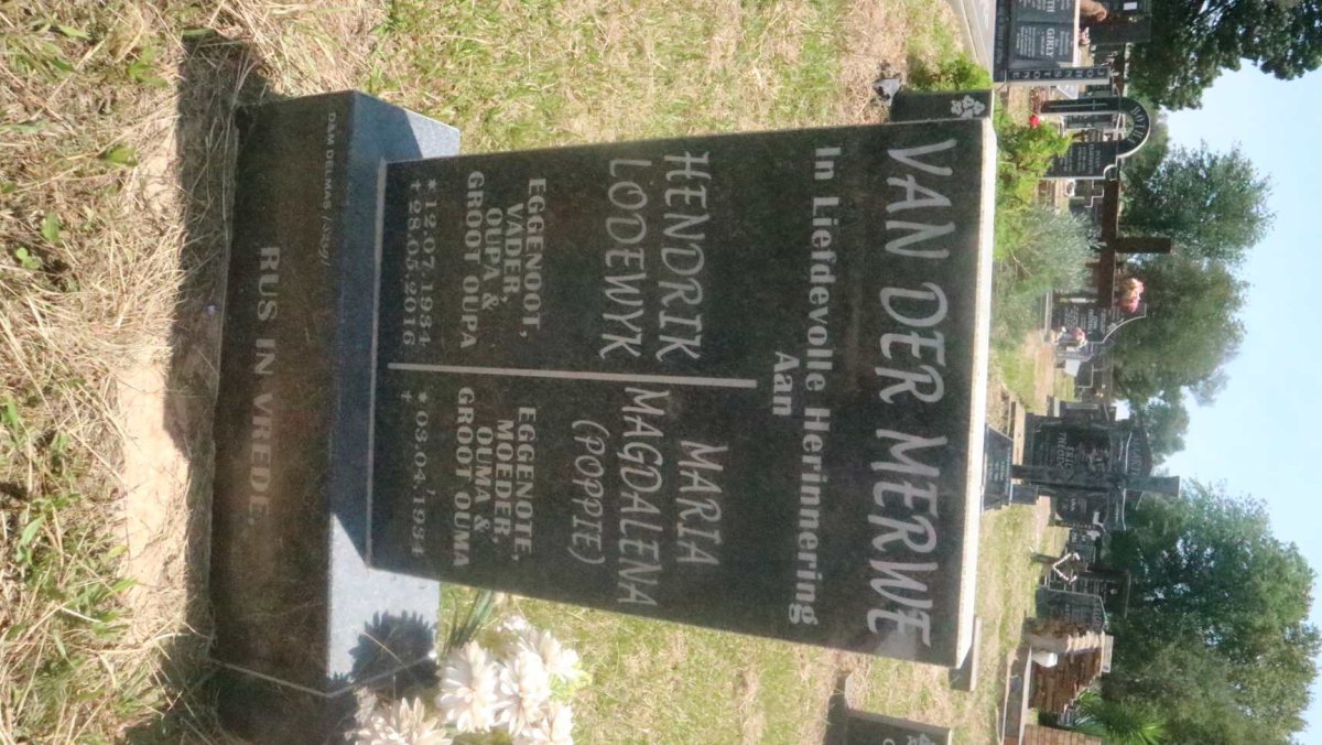 MERWE Hendrik Lodewyk, van der 1934-2016 &amp; Maria Magdalena 1934-