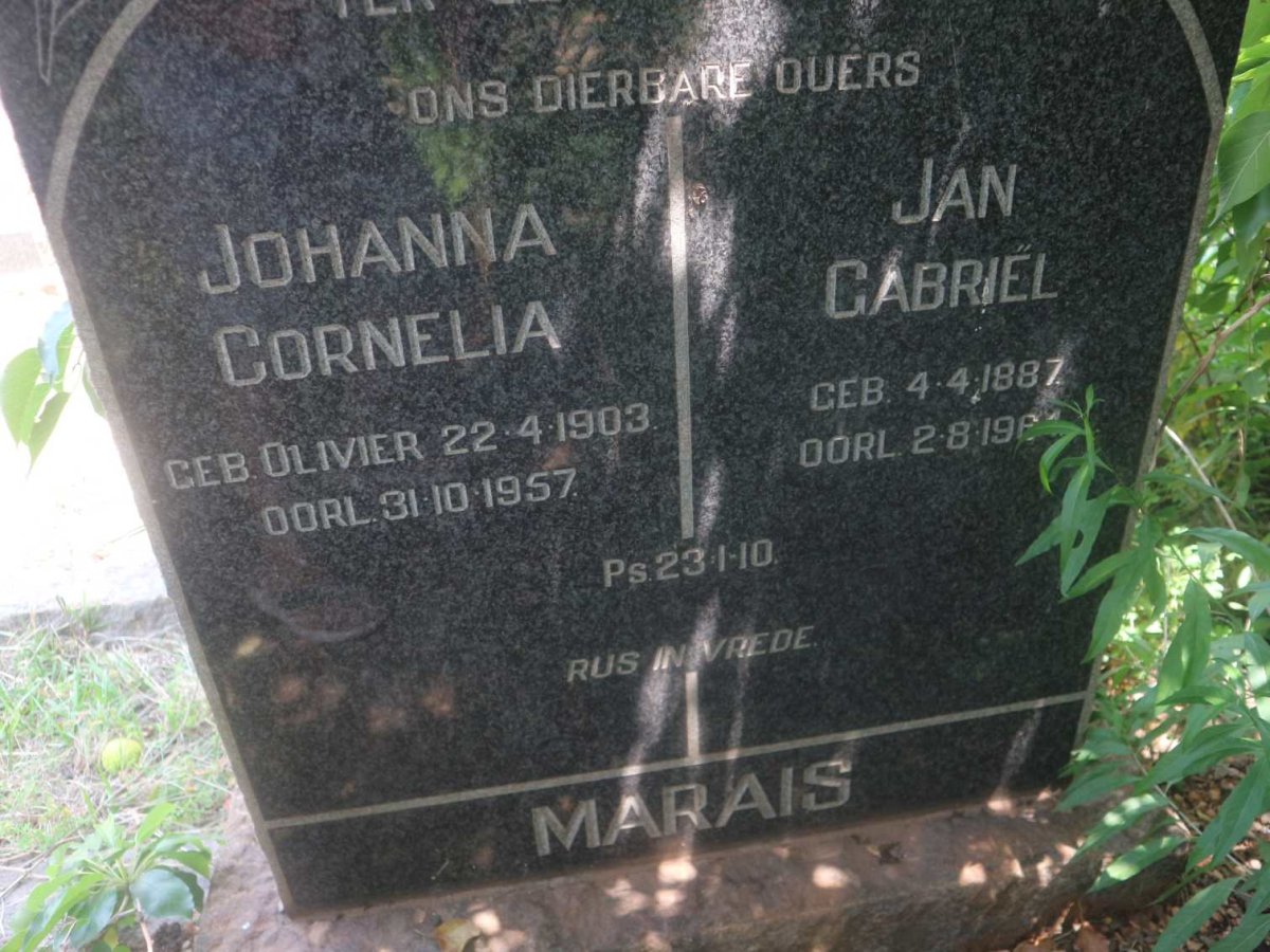 MARAIS Jan Gabriël 1887-1864 &amp; Johanna Cornelia OLIVIER 1903-1957