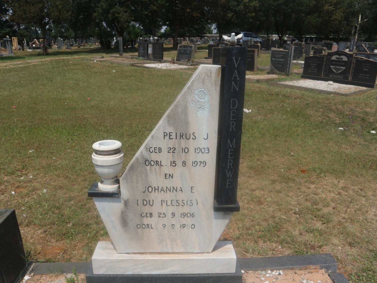MERWE Petrus J., van der 1903-1979 &amp; Johanna E. DU PLESSIS 1906-1980