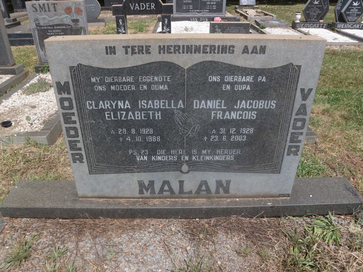 MALAN Daniël Jacobus Francois 1928-2003 &amp; Claryna Isabella Elizabeth 1928-1988
