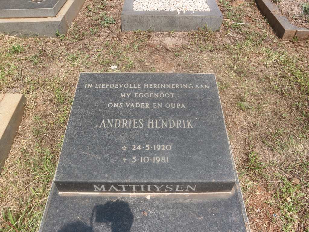 MATTHYSEN Andries 1920-1981 &amp; Johanna Catharina Jakoba SPIES 1923-2018