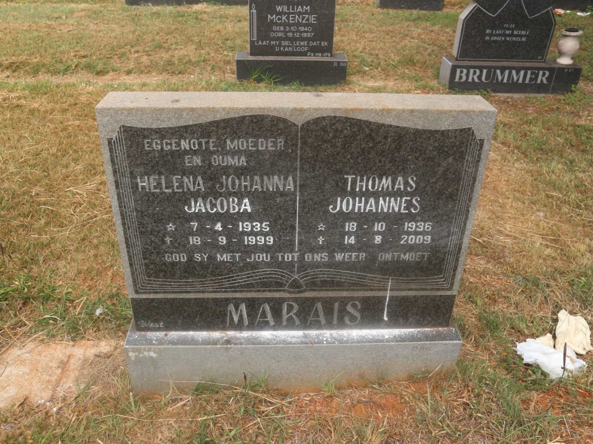 MARAIS Thomas Johannes 1936-2009 &amp; Helena Johanna Jacoba 1935-1999