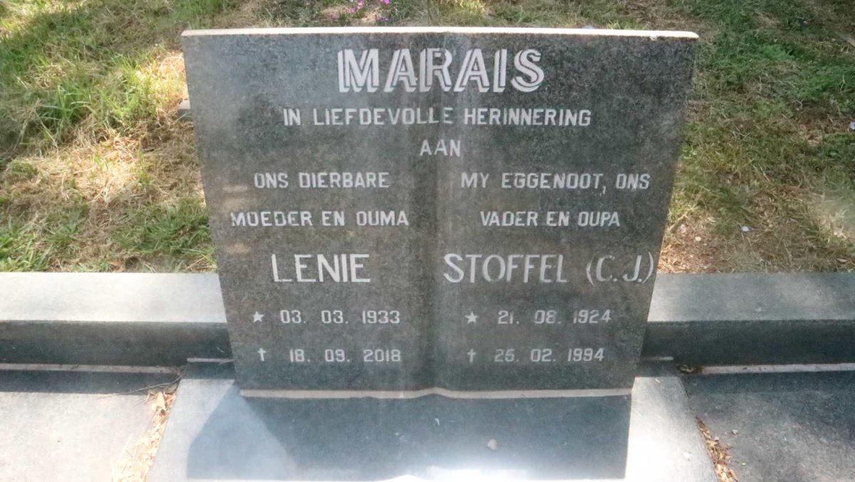 MARAIS C.J. 1924-1994 &amp; Lenie 1933-2018