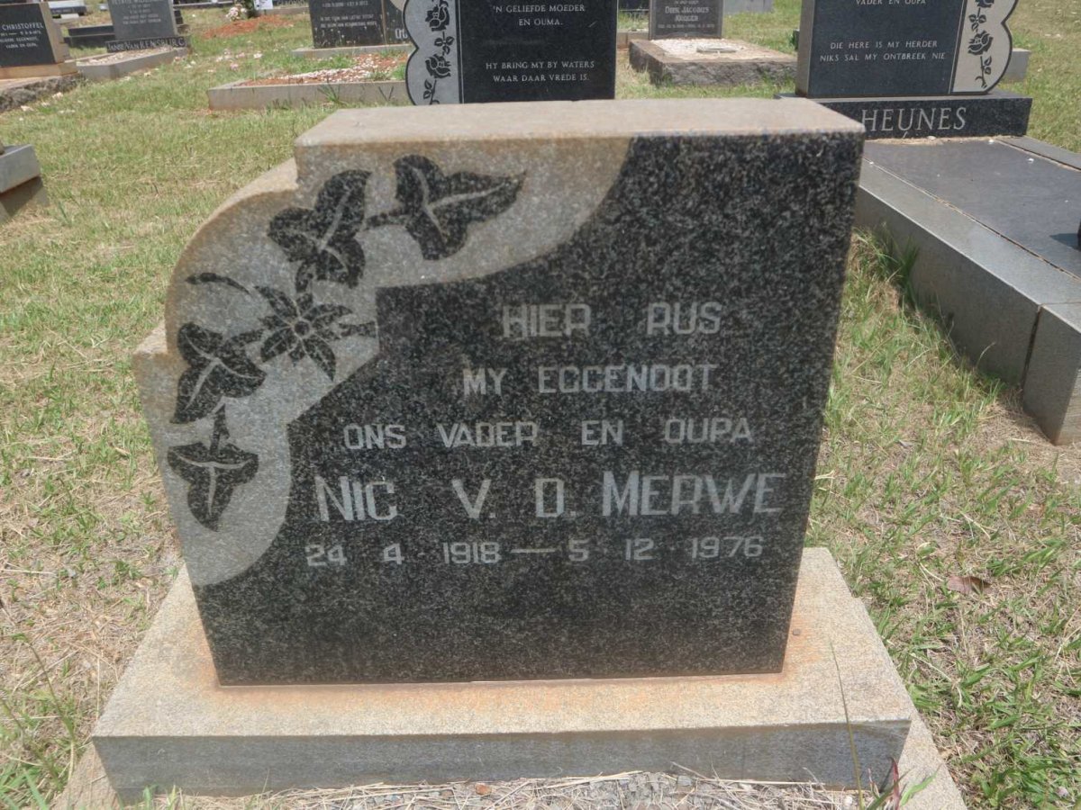 MERWE Nic, v.d. 1918-1976