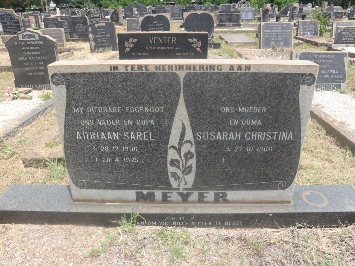 MEYER Adriaan Sarel 1906-1975 &amp; Susarah Christina 1906-