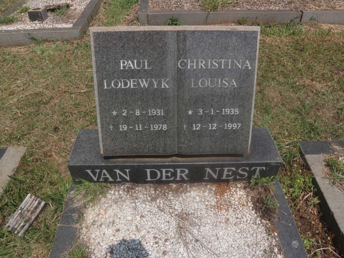 NEST Paul Lodewyk, van der 1931-1978 &amp; Christina Louisa 1935-1997