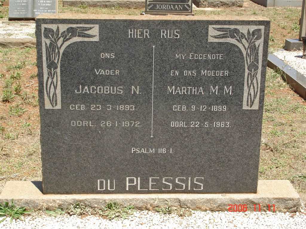 PLESSIS Jacobus N., du 1893-1972 &amp; Martha M.M. 1899-1963