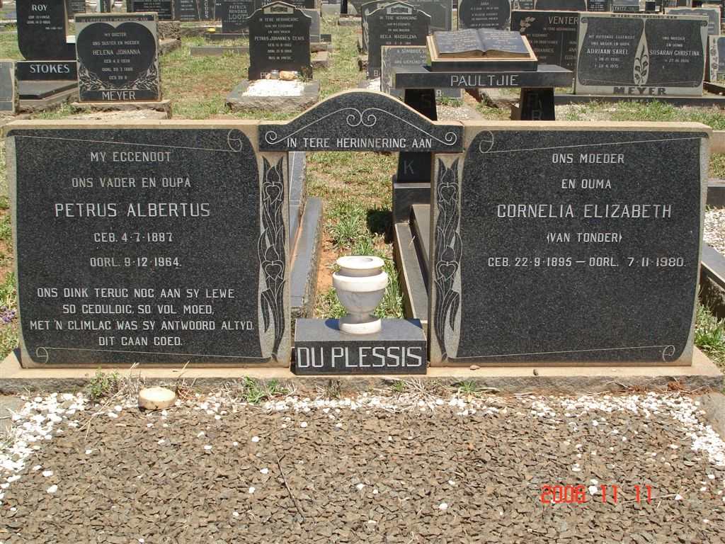 PLESSIS Petrus Albertus, du 1887-1964 &amp; Cornelia Elizabeth VAN TONDER 1895-1980