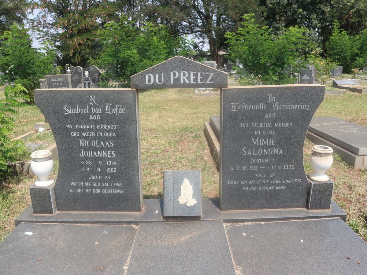 PREEZ Nicolaas Johannes, du 1914-1982 &amp; Mimie Salomina KNIGHT 1915-1986