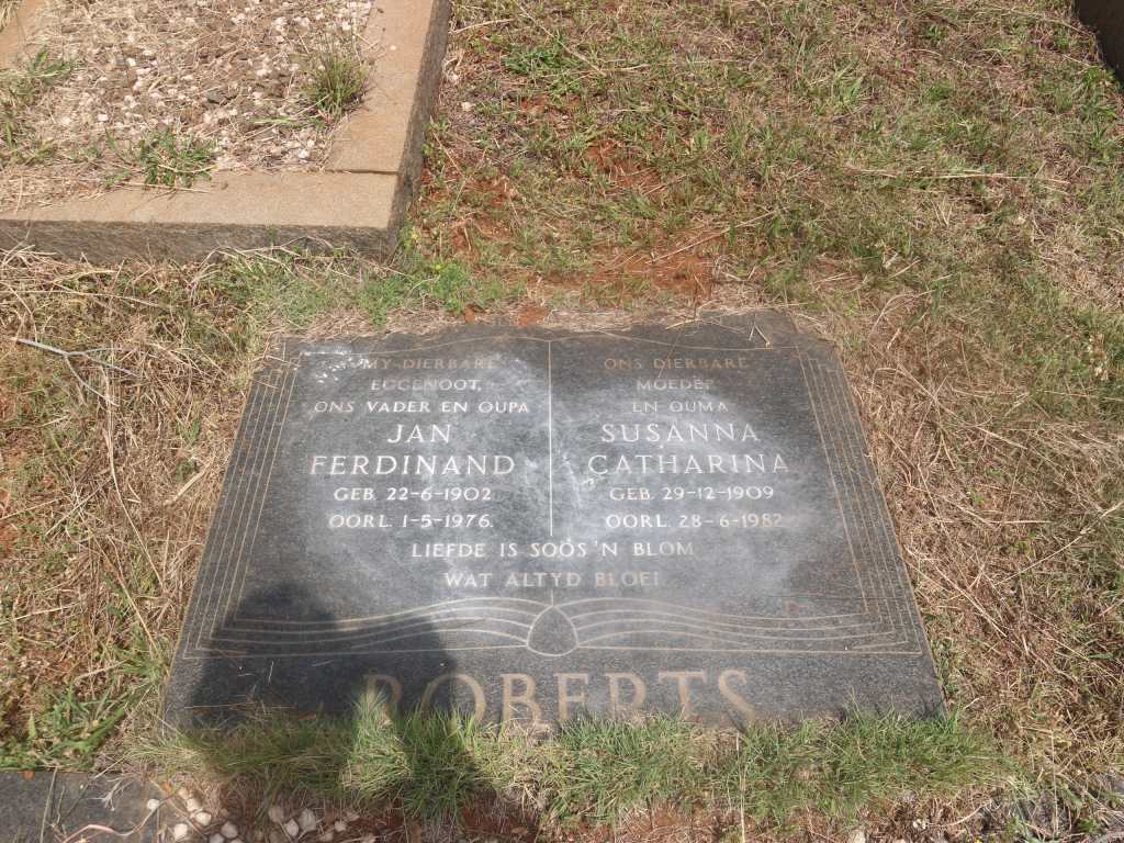 ROBERTS Jan Ferdinand 1902-1976 &amp; Susanna Catharina 1909-1982