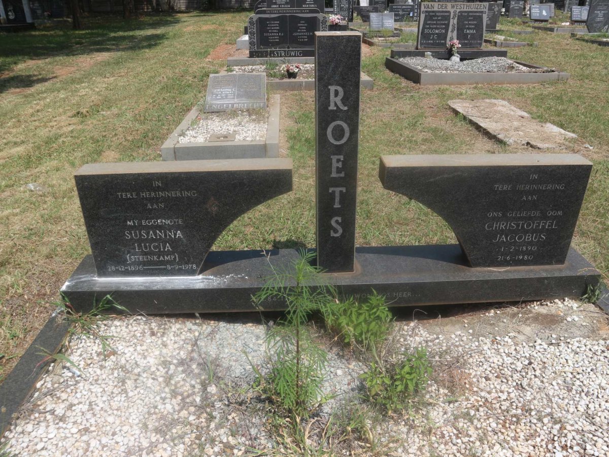 ROETS Christoffel Jacobus 1890-1980 &amp; Susanna Lucia STEENKAMP 1896-1978