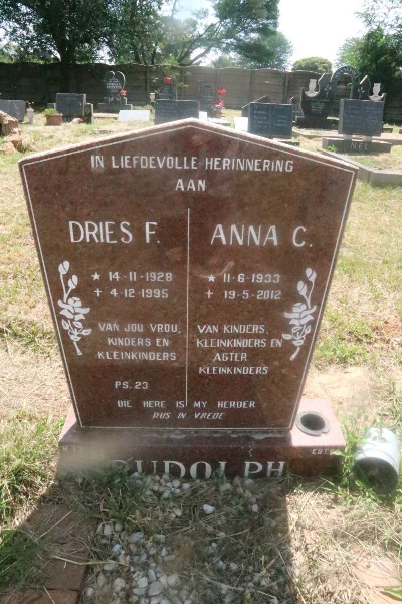 RUDOLPH Dries F. 1928-1995 &amp; Anna C. 1933-2012
