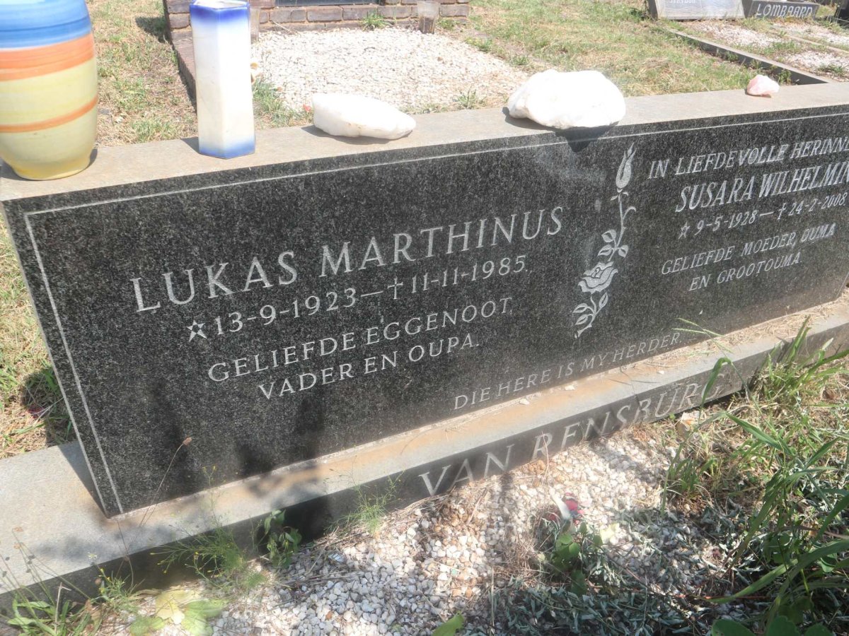 RENSBURG Lukas Marthinus, van 1923-1985 &amp;  Susara Wilhelmina 1928-2008