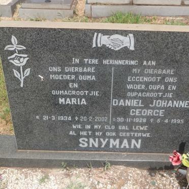 SNYMAN Daniel Johannes George 1928-1995 &amp; Maria 1934-2002