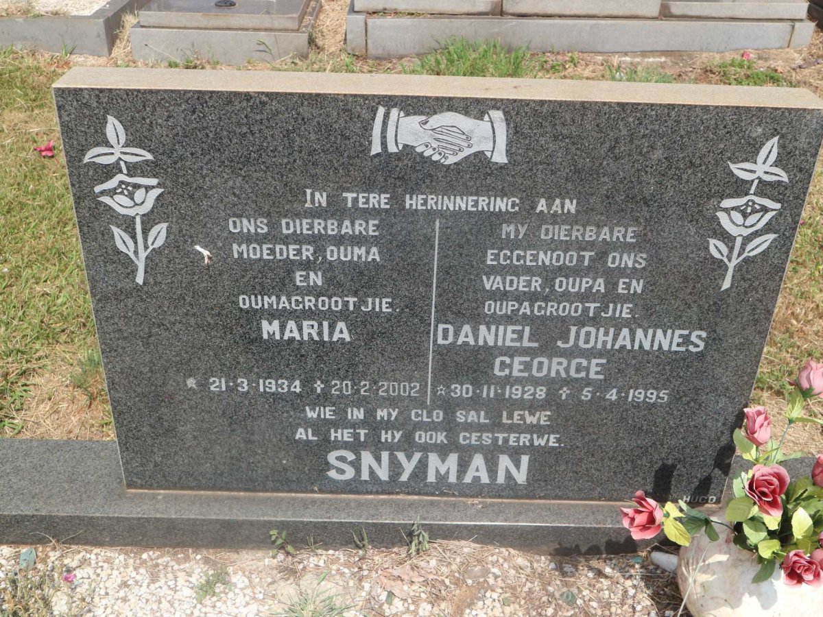 SNYMAN Daniel Johannes George 1928-1995 &amp; Maria 1934-2002