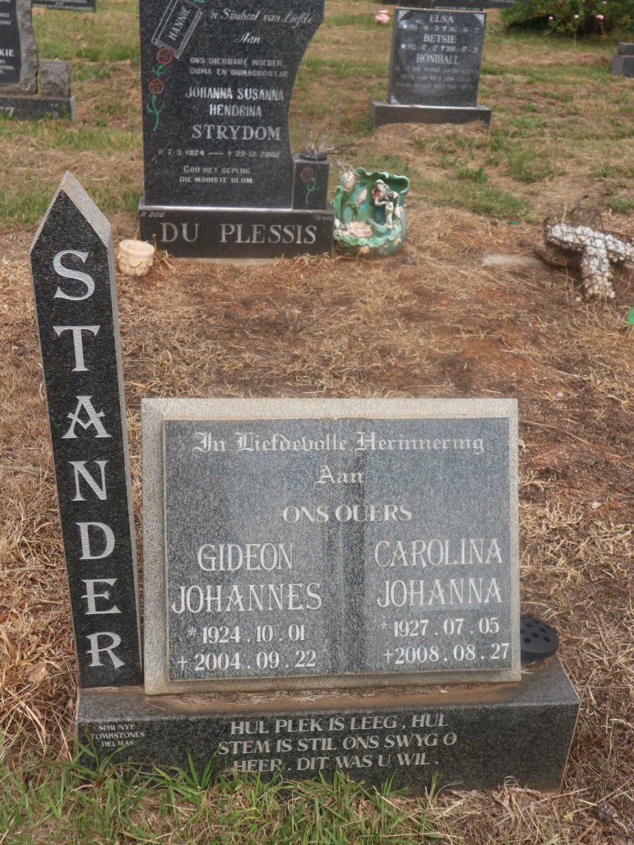 STANDER Gideon Johannes 1924-2004 &amp; Carolina Johanna 1927-2008