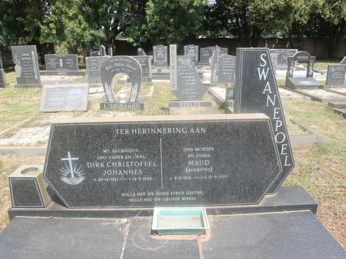 SWANEPOEL Dirk Christoffel Johannes 1911-1986 &amp; Maud BURROWS 1918-1999
