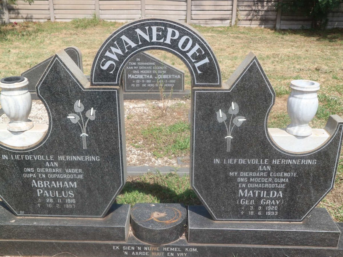 SWANEPOEL Abraham Paulus 1916-1997 &amp; Matilda GRAY 1920-1993