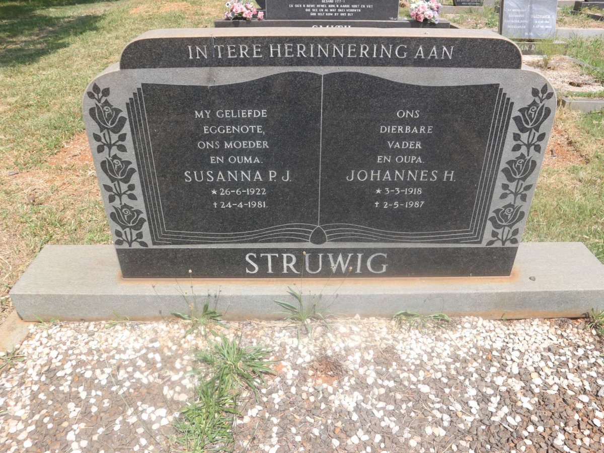 STRUWIG Johannes H. 1918-1987 &amp; Susanna P.J. 1922-1981