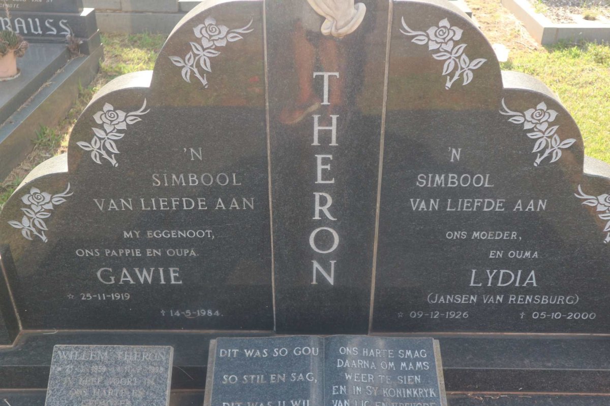 THERON Gawie 1919-1984 &amp; Lydia JANSEN VAN RENSBURG 1926-1990 :: THERON Willem 1959-1998