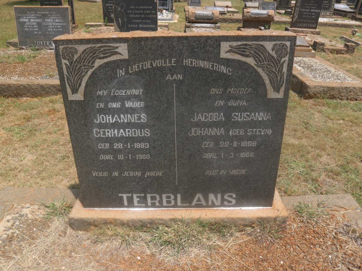 TERBLANS Johannes Gerhardus 1883-1960 &amp; Jacoba Susanna Johanna STEYN 1889-1966