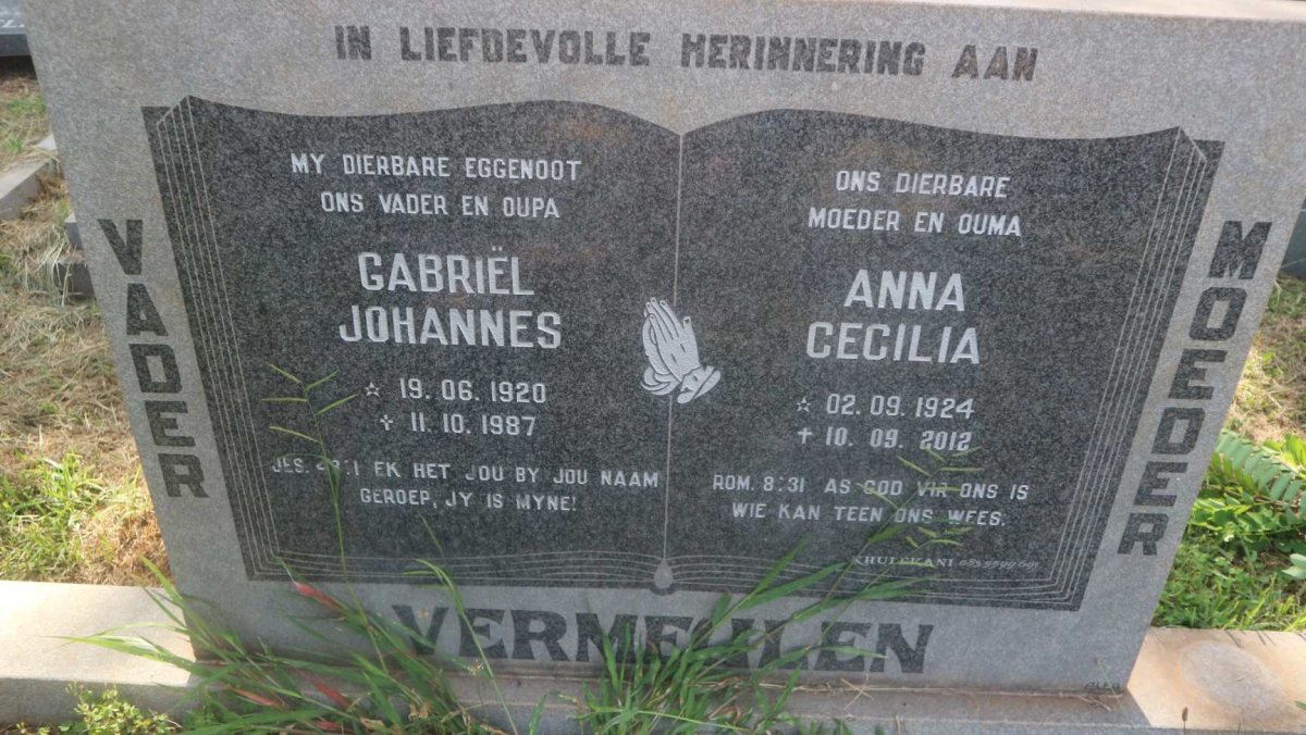 VERMEULEN Gabriël Johannes 1920-1987 &amp; Anna Cecilia 1924-2012