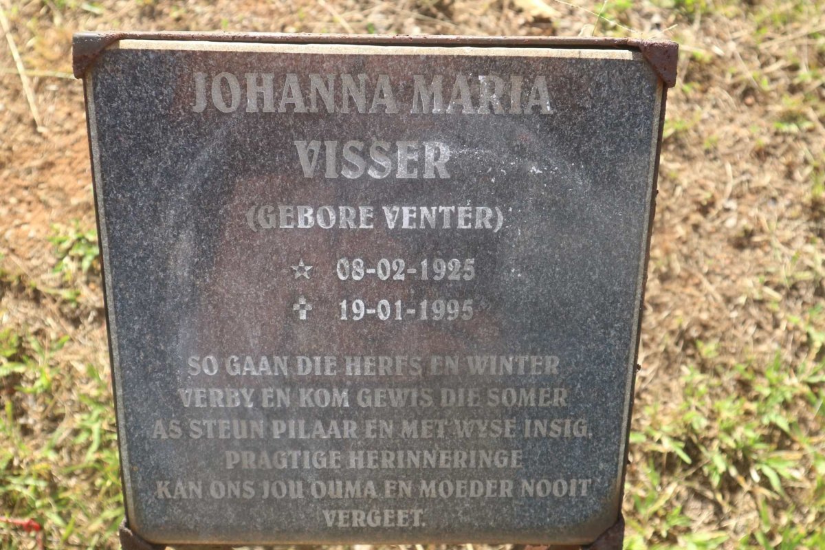 VISSER Johanna Maria nee VENTER 1925-1995