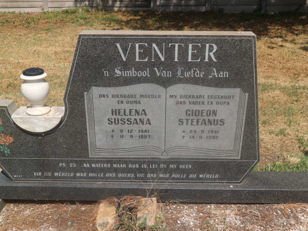 VENTER Gideon Stefanus 1941-1992 &amp; Helena Sussana 1941-1997