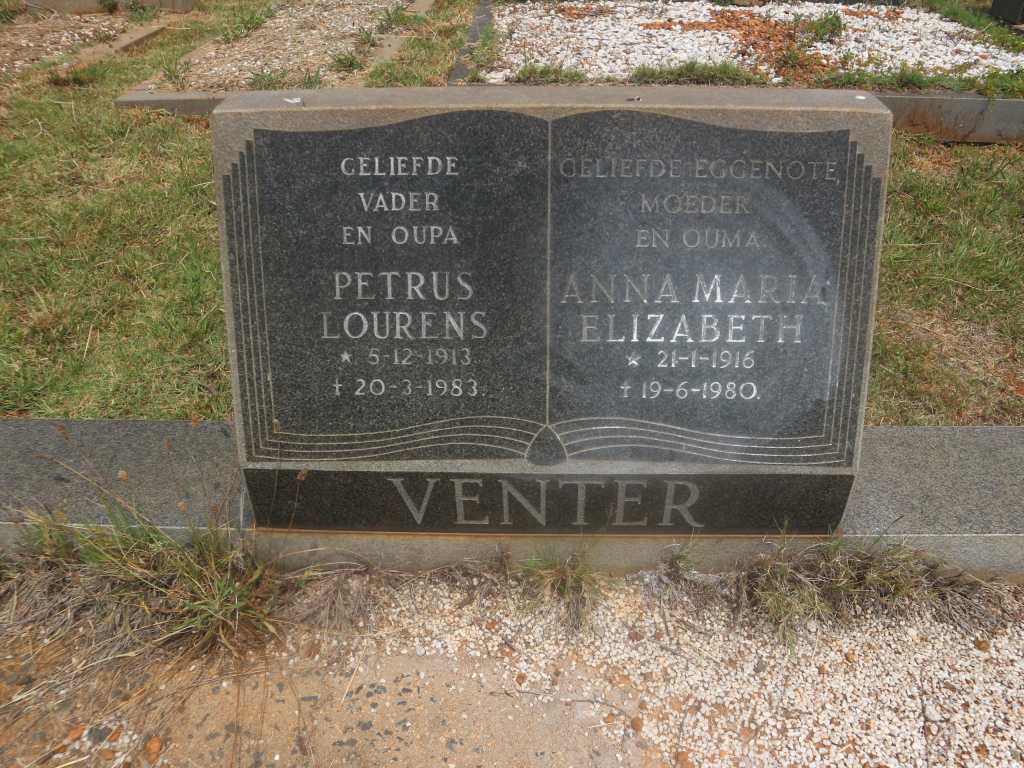 VENTER Petrus Lourens 1913-1983 &amp; Anna Maria Elizabeth 1916-1980